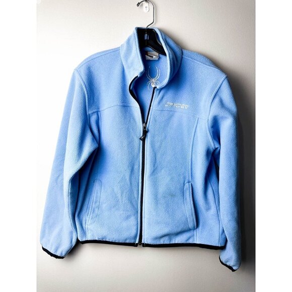 Spyder Full Zip Logo Fleece Blue Sweater Jacket Ladies 8 Womens Athletic Outdoor - Picture 1 of 8